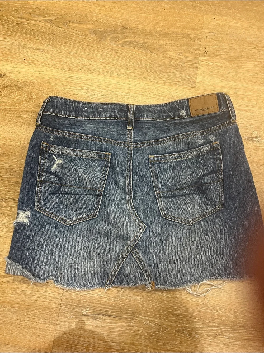 American Eagle Outfitters Distressed Dark Blue Denim Mini Skirt - Picture 2 of 2